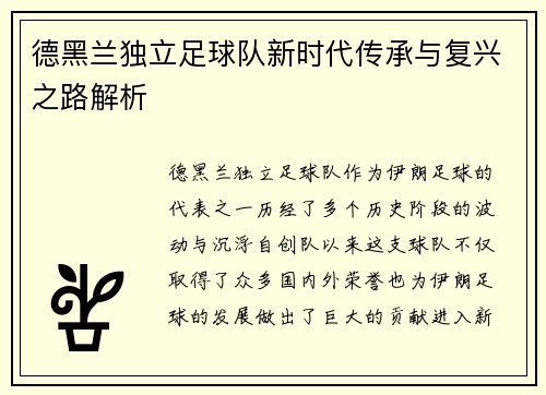 德黑兰独立足球队新时代传承与复兴之路解析