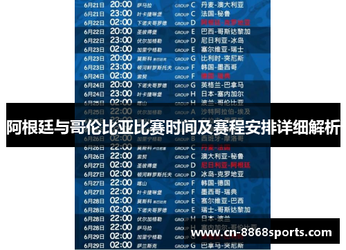 阿根廷与哥伦比亚比赛时间及赛程安排详细解析